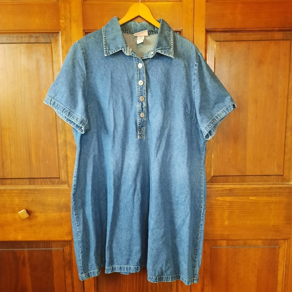Vintage Faded Glory 100% Cotton Denim Medium Wash Short Sleeve Dress Size 22